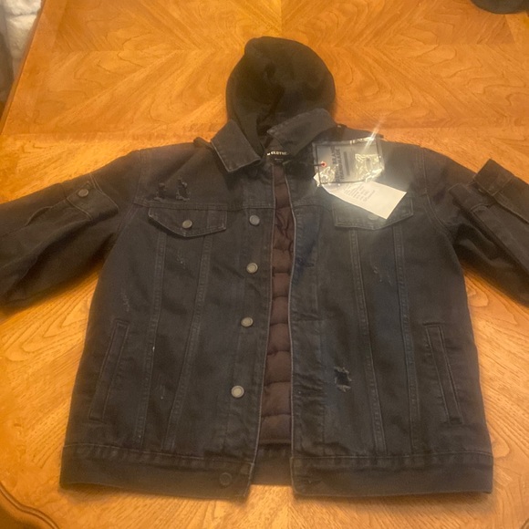 Jackets & Coats Mens Black Jean Jacket With Hood Check Details Below